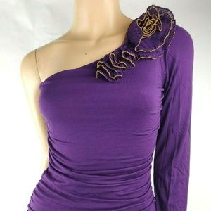 Ing Purple Ruffle Neck Single Sleeve Blouse Small